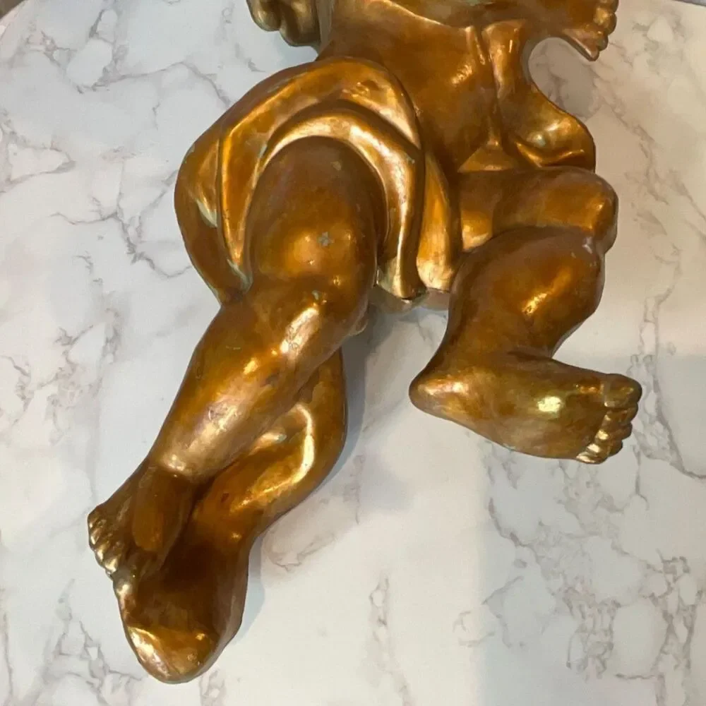 Beautiful gold painted large size cherub with violin Hollywood glam
